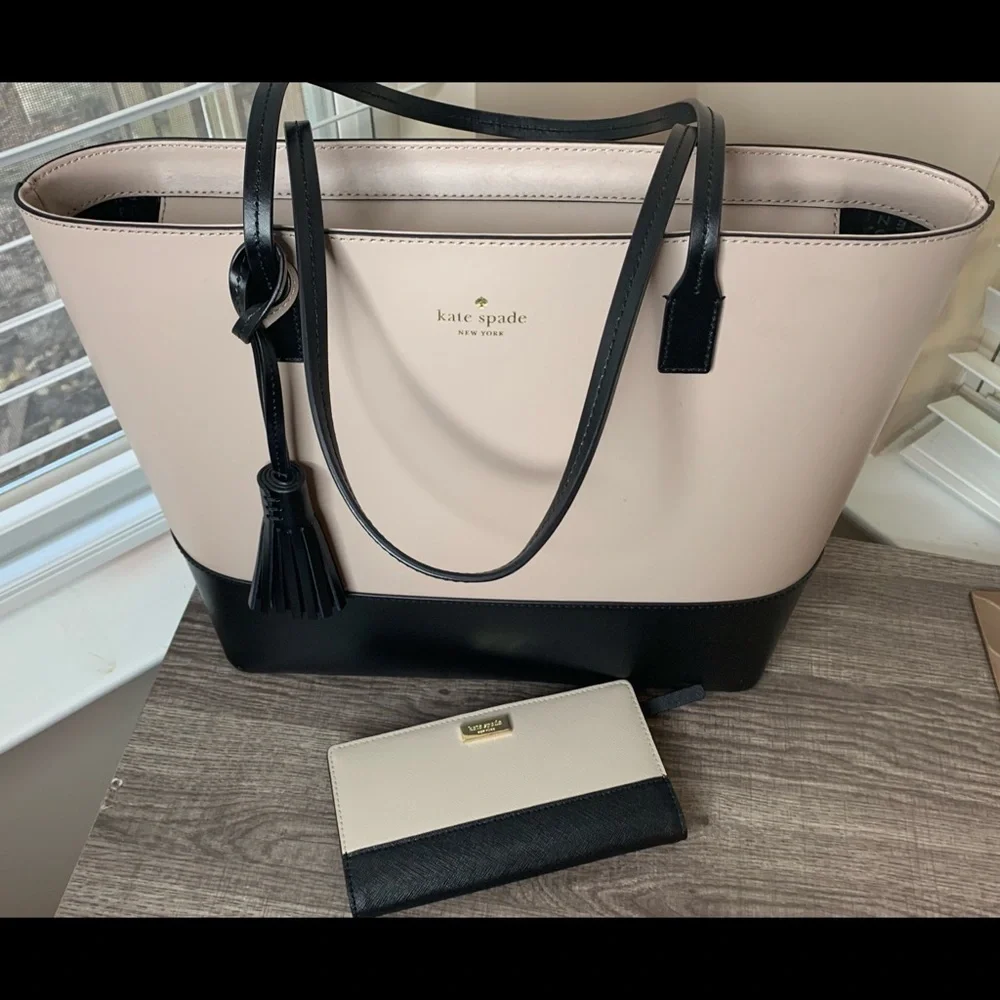 Kate Spade Beige Black Colorblock Tote Bag Wallet